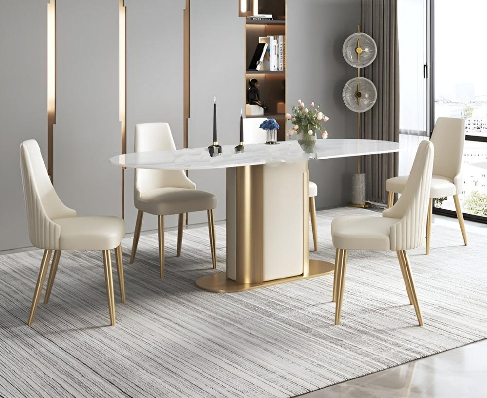 Lixra Palatial Marble-Top Dining Table Set For 6