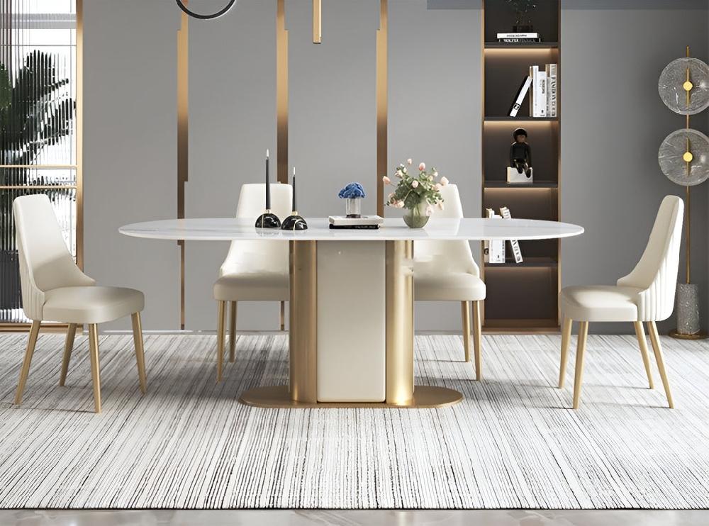 Lixra Palatial Marble-Top Dining Table Set For 6