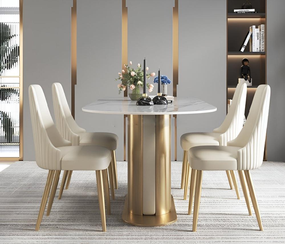 Lixra Palatial Marble-Top Dining Table Set For 6