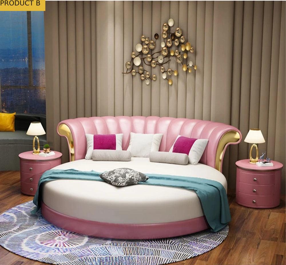 Lixra Personalized Leather Modern Round Bed