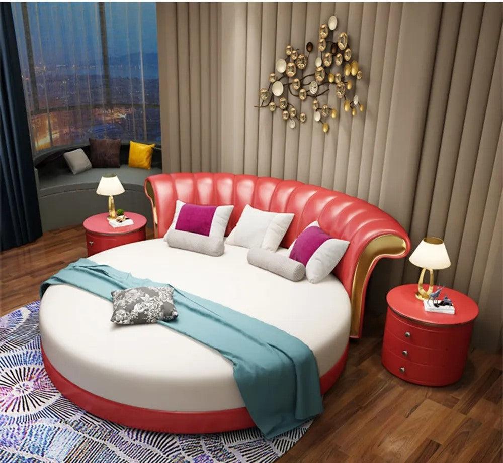 lixra Personalized Leather Modern Round Bed