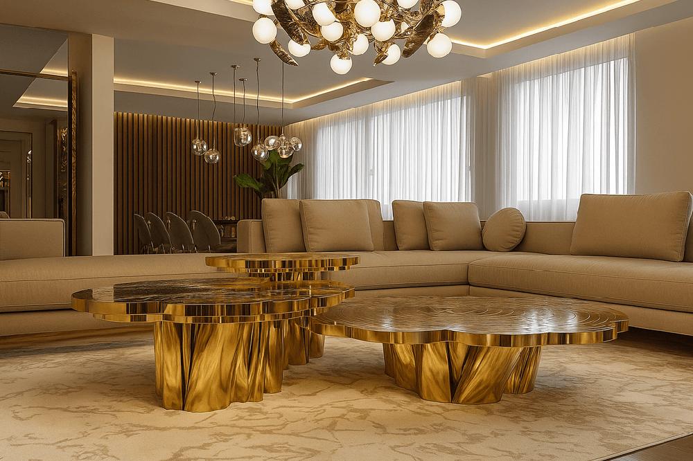 Lixra Polished Metal Tree Stump Coffee Table