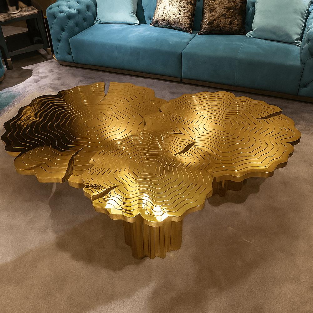 Lixra Polished Metal Tree Stump Coffee Table