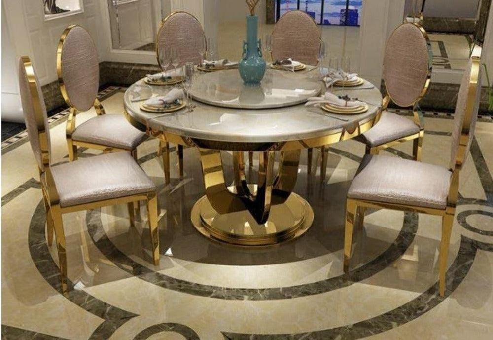 Lixra Polished Round Marble Dining Table Set