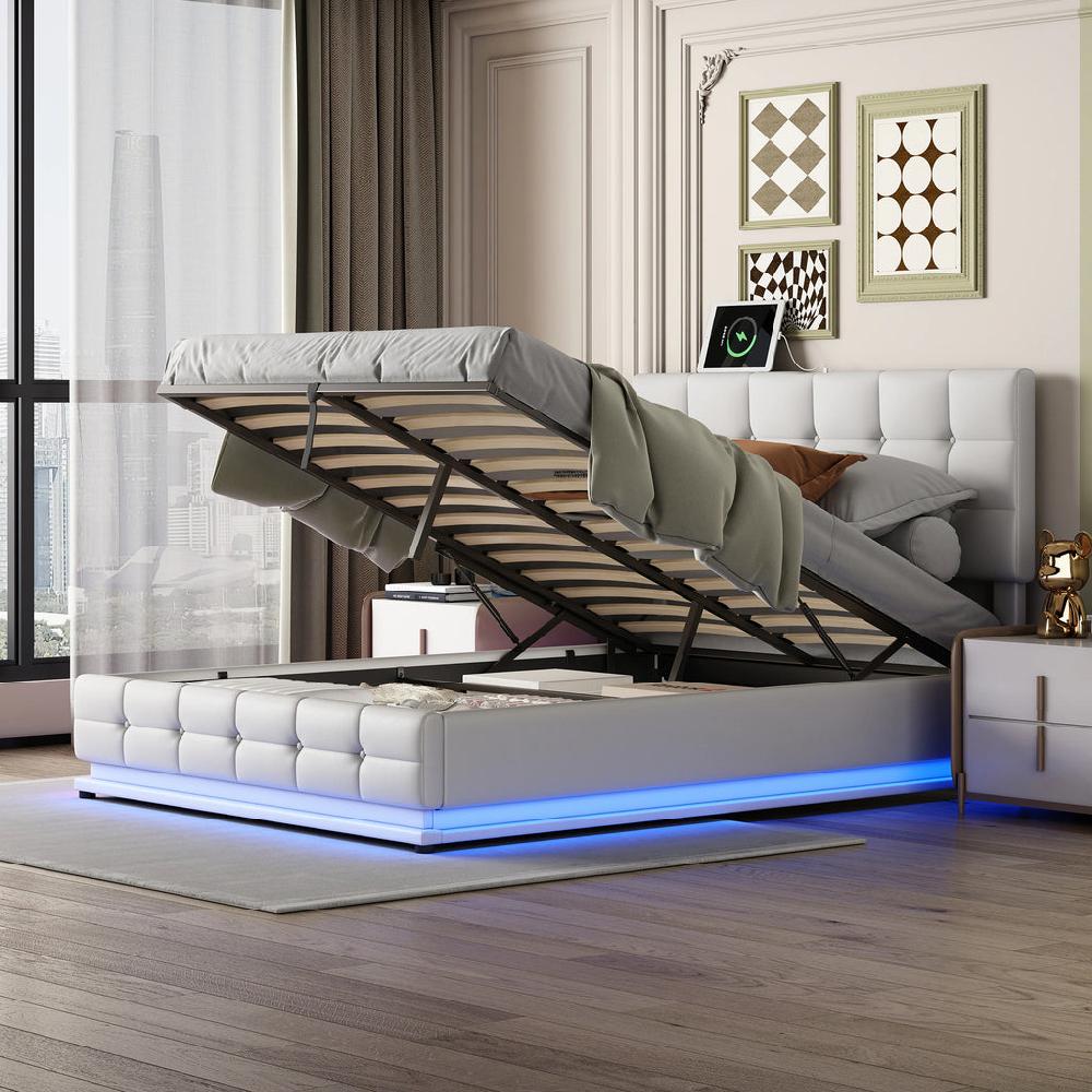 Lixra PU Upholstered Queen Bed With LED Lights
