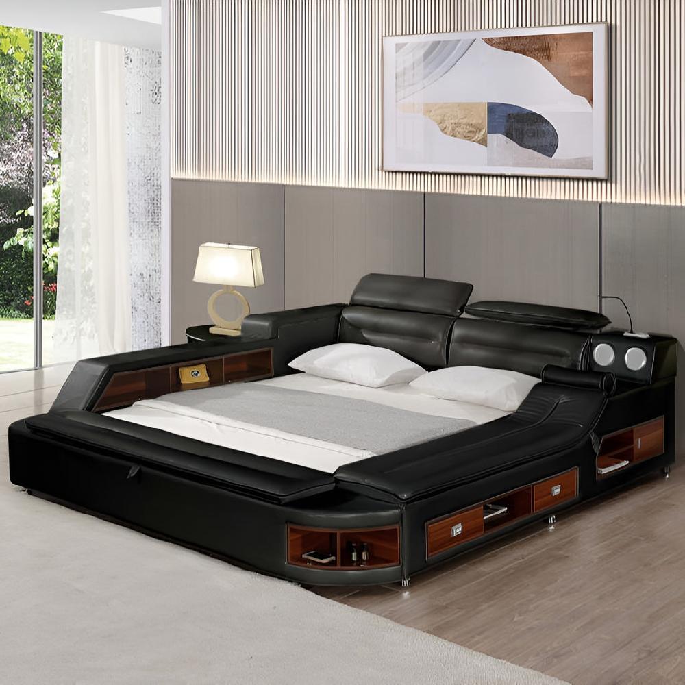 Lixra Queen Size Leather Smart Bed In Black
