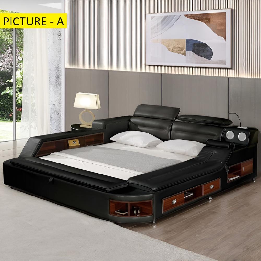 Lixra Queen Size Leather Smart Bed In Black