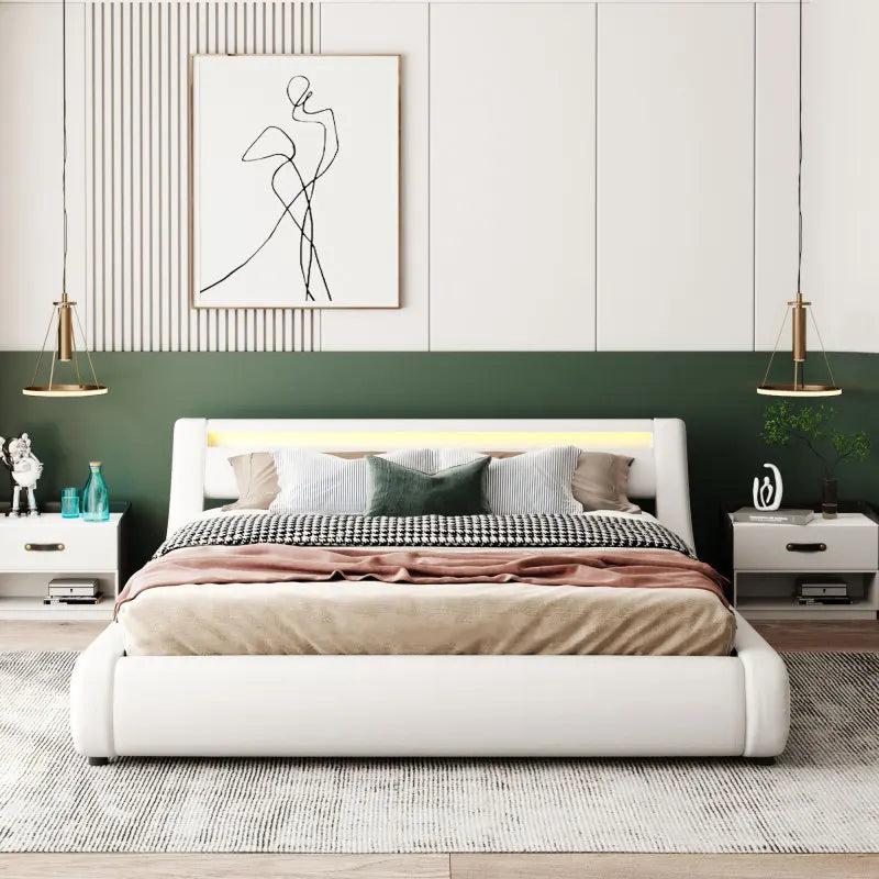 Lixra Queen Size Trendy Leather LED-Headboard Bed