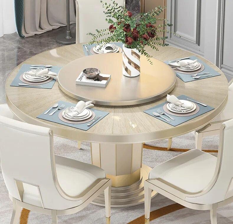 Lixra Radiant White Round Dining Table Set