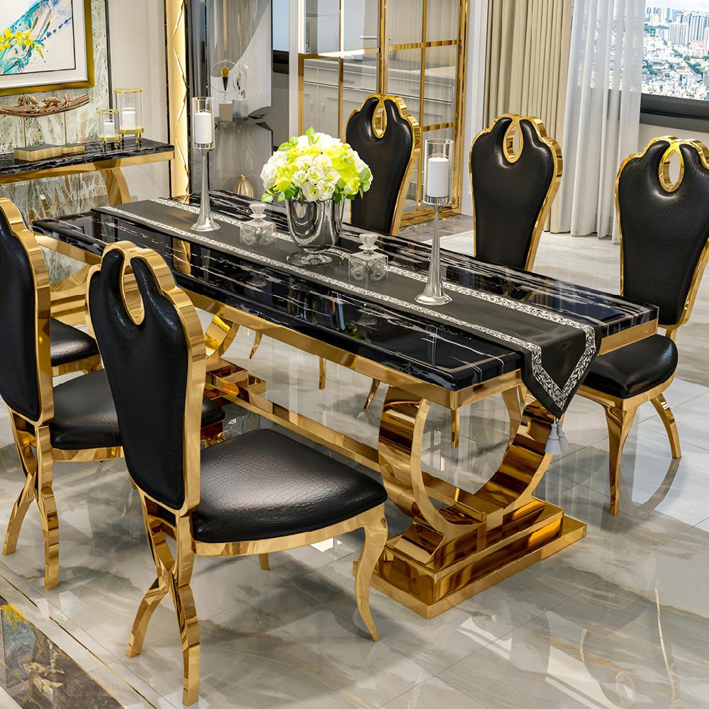 lixra Rectangular Marble Dining Table Set