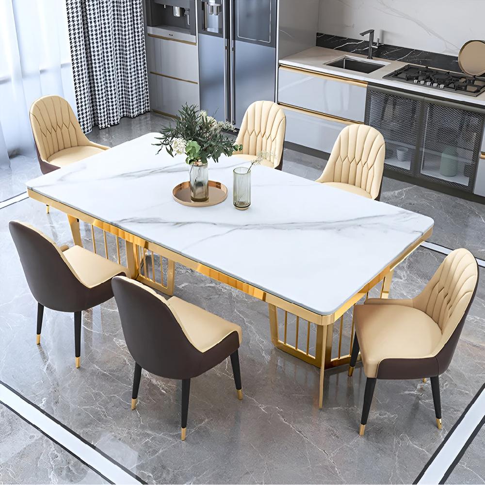 Lixra Rectangular Polished Marble Dining Table Set