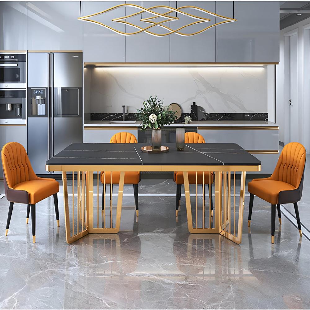 Lixra Rectangular Polished Marble Dining Table Set