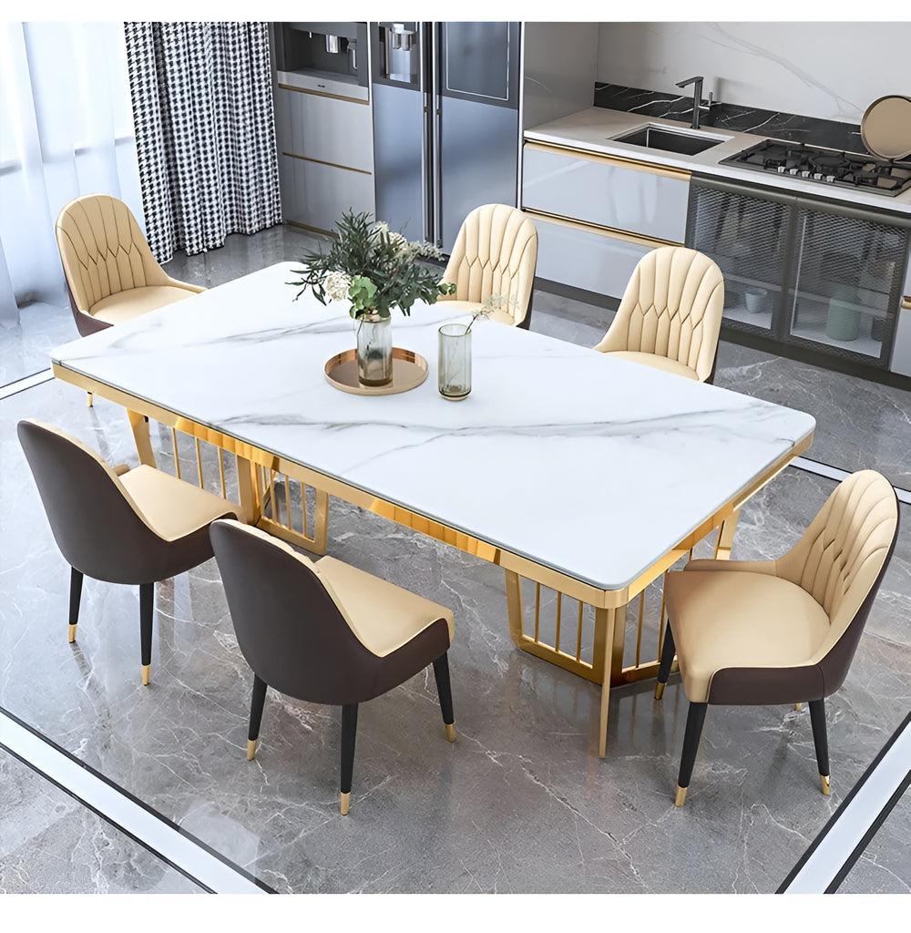 Lixra Rectangular Polished Marble Dining Table Set