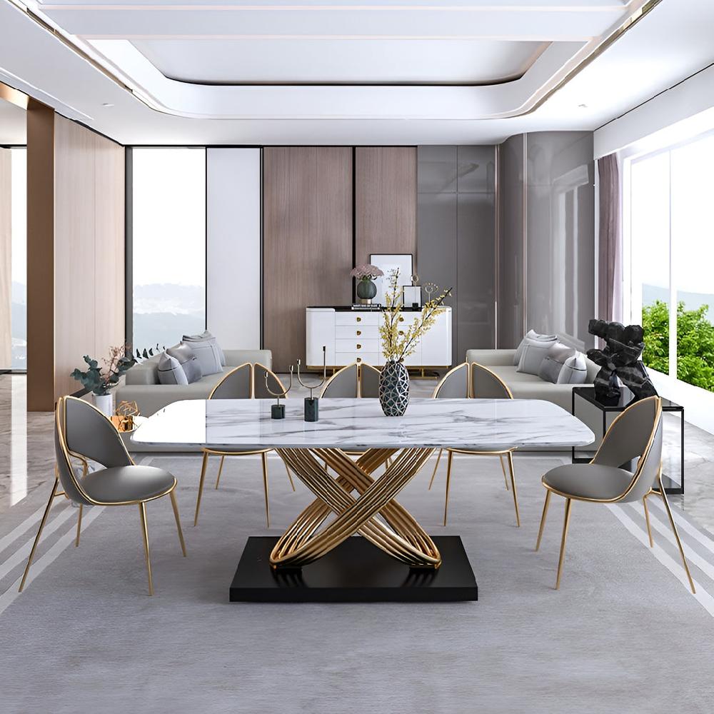 Lixra Resplendent Marble-Top Dining Table Set