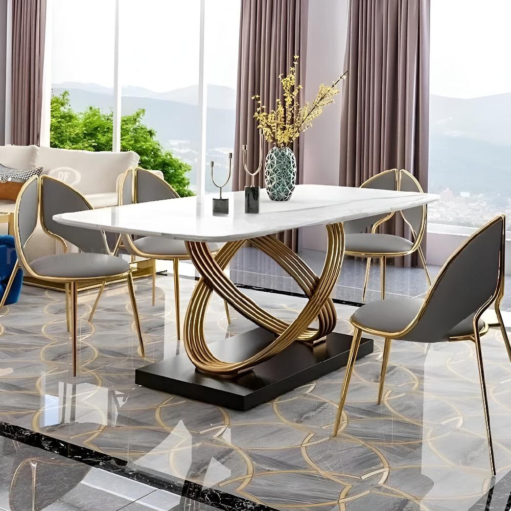 Lixra Resplendent Marble-Top Dining Table Set