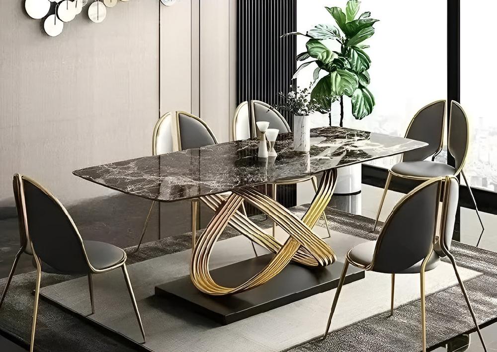 Lixra Resplendent Marble-Top Dining Table Set