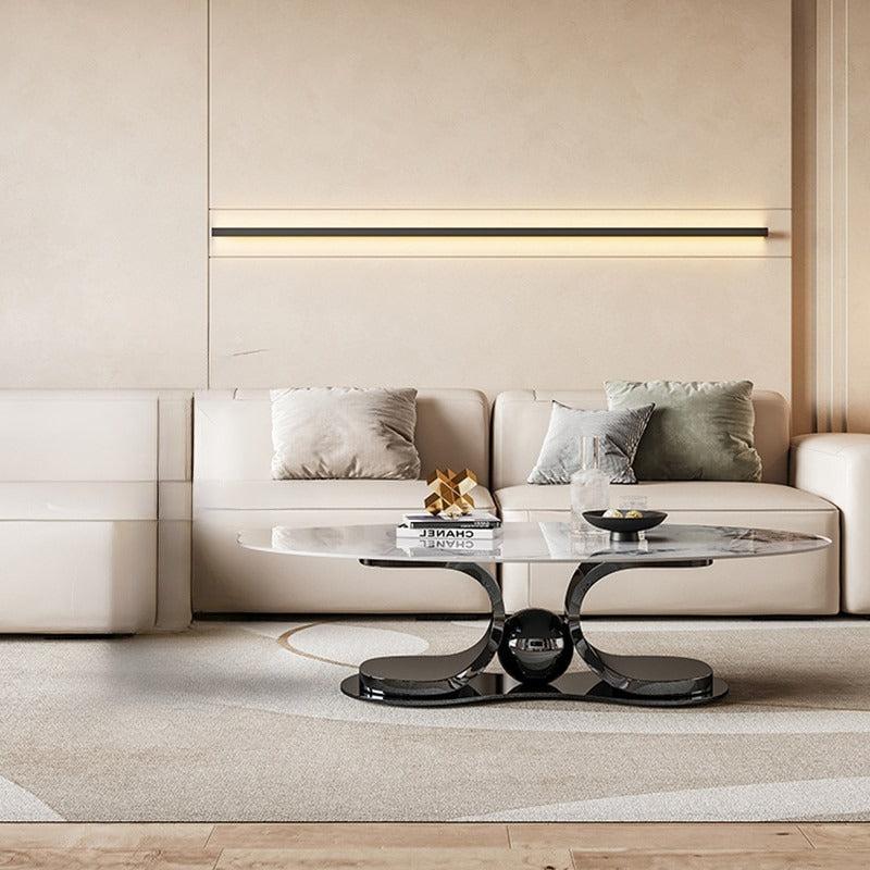 Lixra Round Marble Coffee Table With Glossy Finish