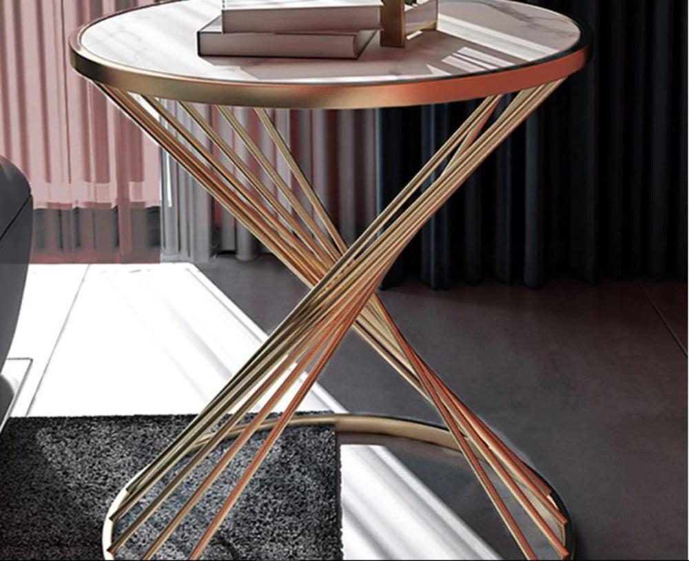Lixra Round Marble Side Table With Gold Frame