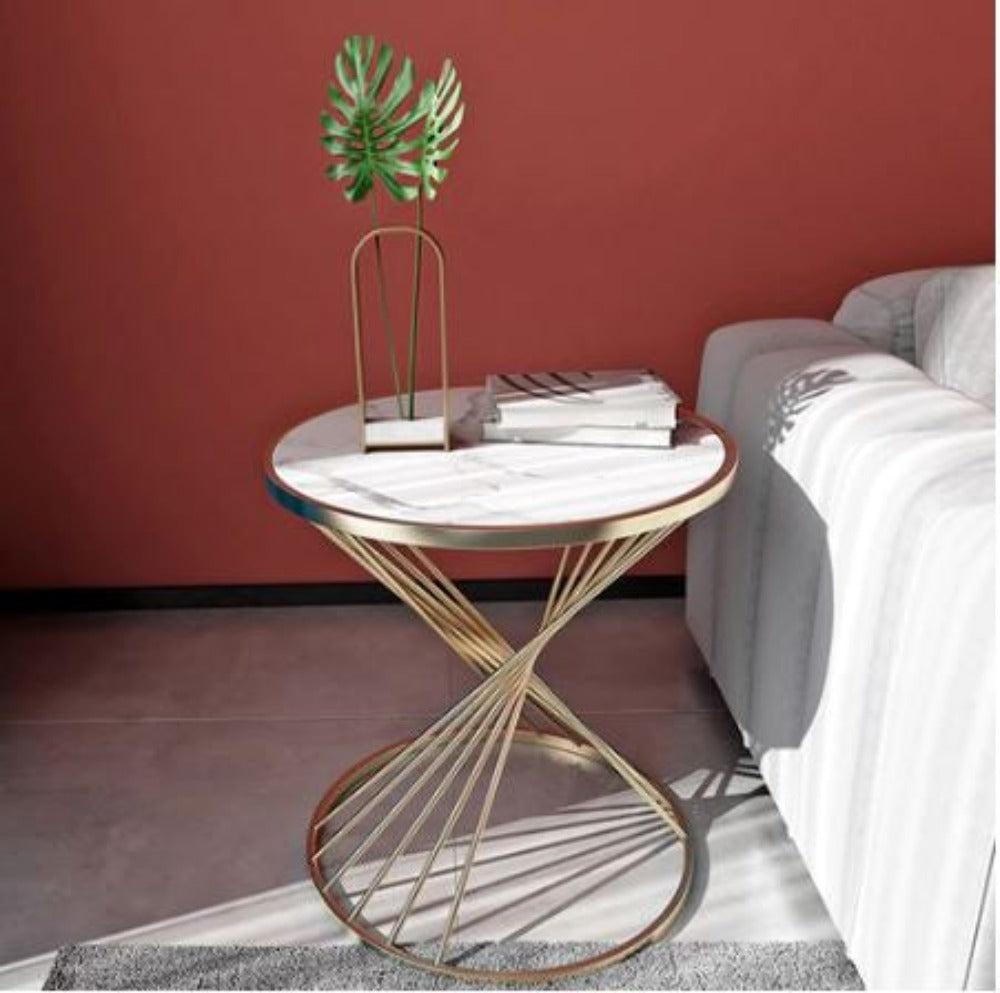 lixra Round Marble Side Table with Gold Frame