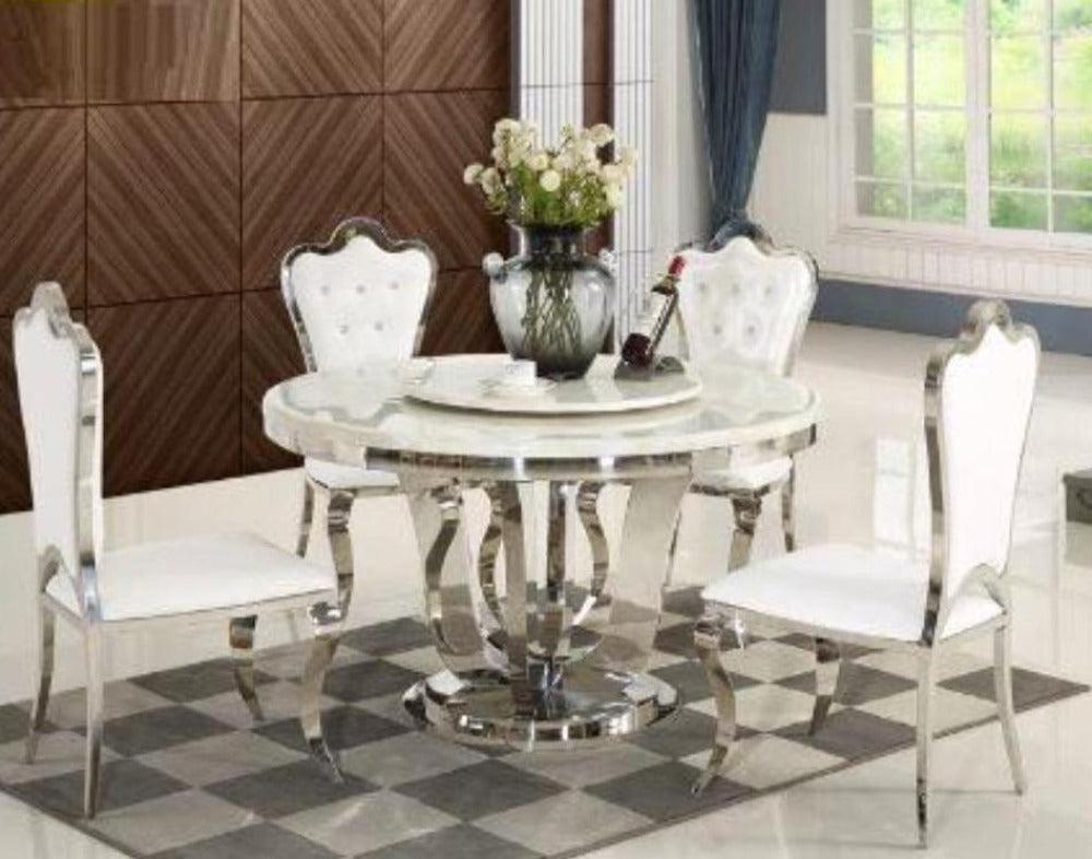lixra Round Marble-Top Dining Table Set