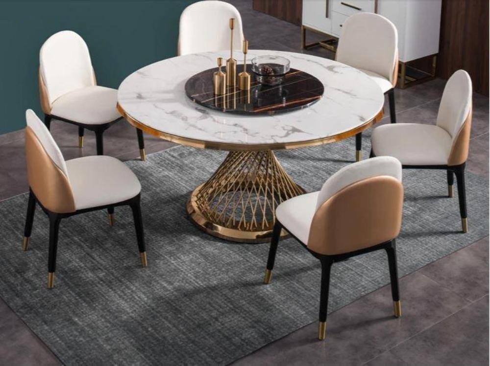 Lixra Round Shaped Marble Dining Table Set