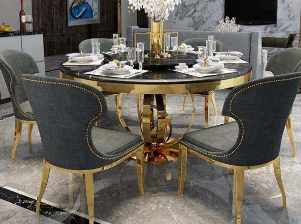 Lixra Round Shaped Marble-Top Dining Table-Set