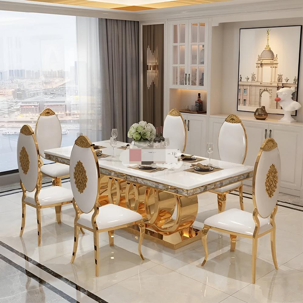 lixra Royal Glossy Marble Dining Table Set