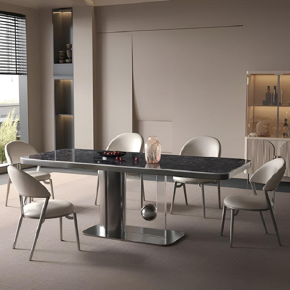 Lixra Sculpted 79-Inch Marble Dinning Table Set