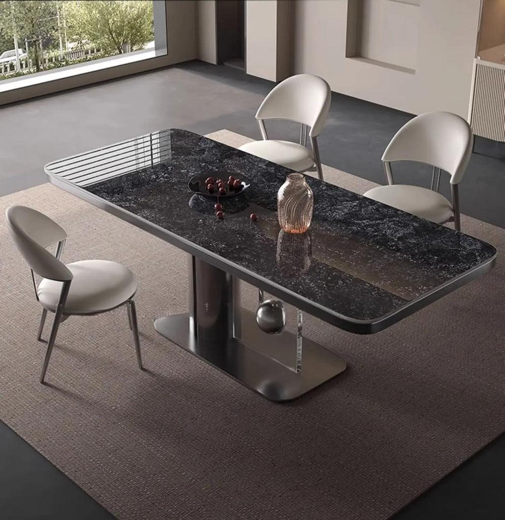 lixra Sculpted 79-Inch Marble Dinning Table Set