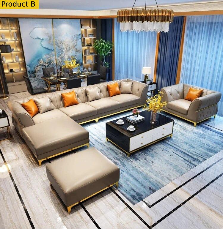 Lixra Sectional Leather Lounge Sofa With Ottoman