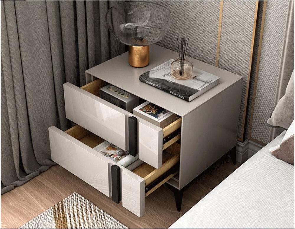 Lixra Set Of 2 Glossy Finish Bedside Night Stand