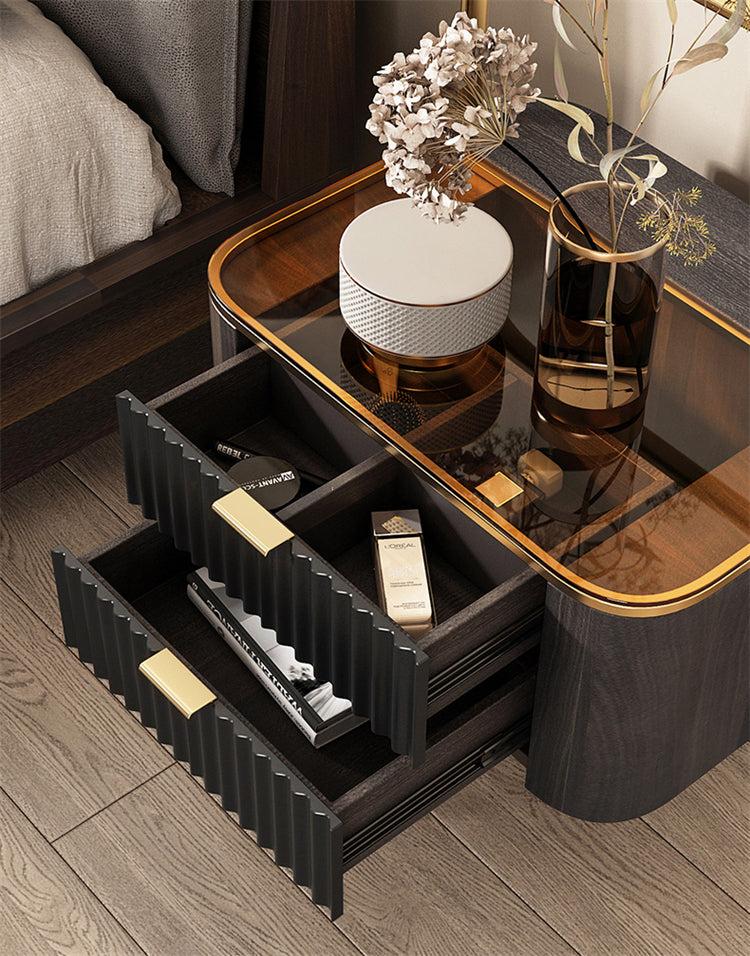 Lixra Set Of 2 Glossy Finish Wooden Nightstand
