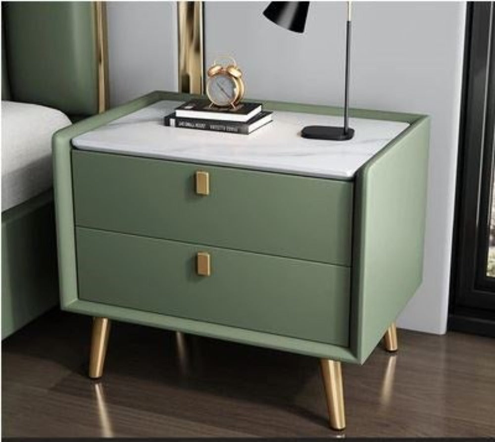 Lixra Set Of 2 Leather Finish Wooden Night Stand