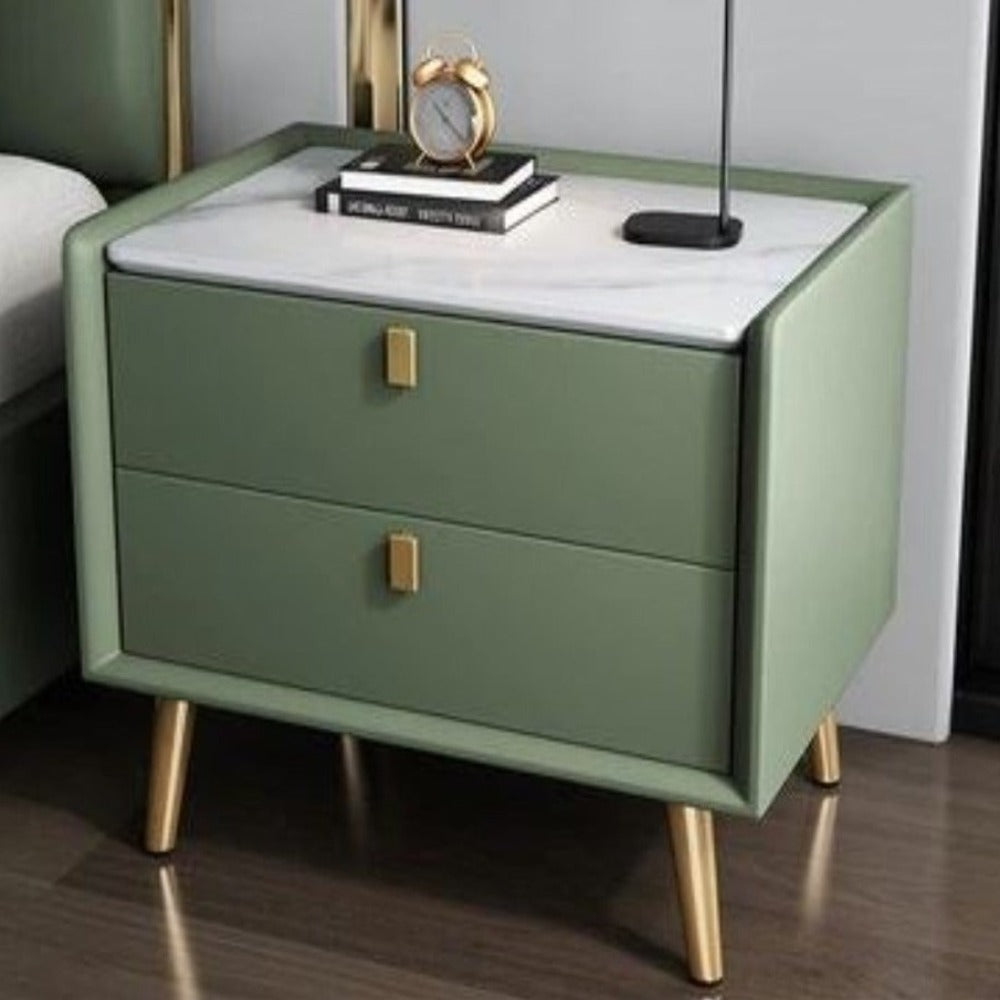 Lixra Set Of 2 Leather Finish Wooden Night Stand