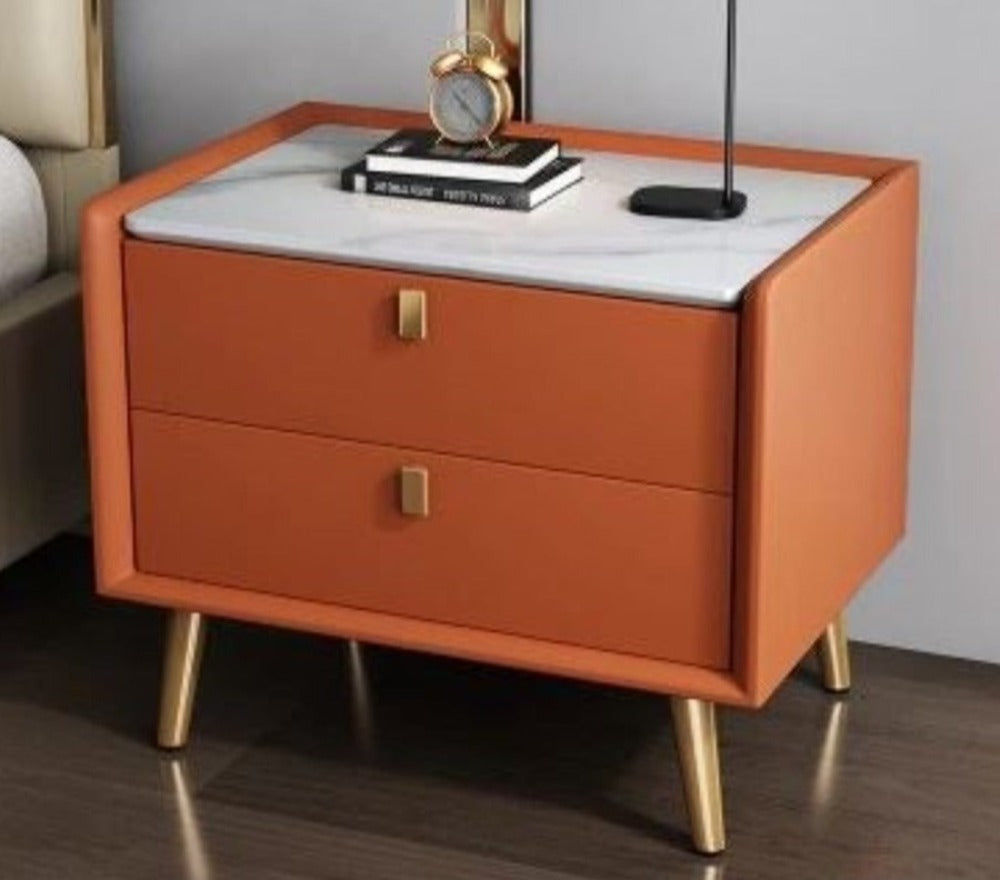 Lixra Set Of 2 Leather Finish Wooden Night Stand