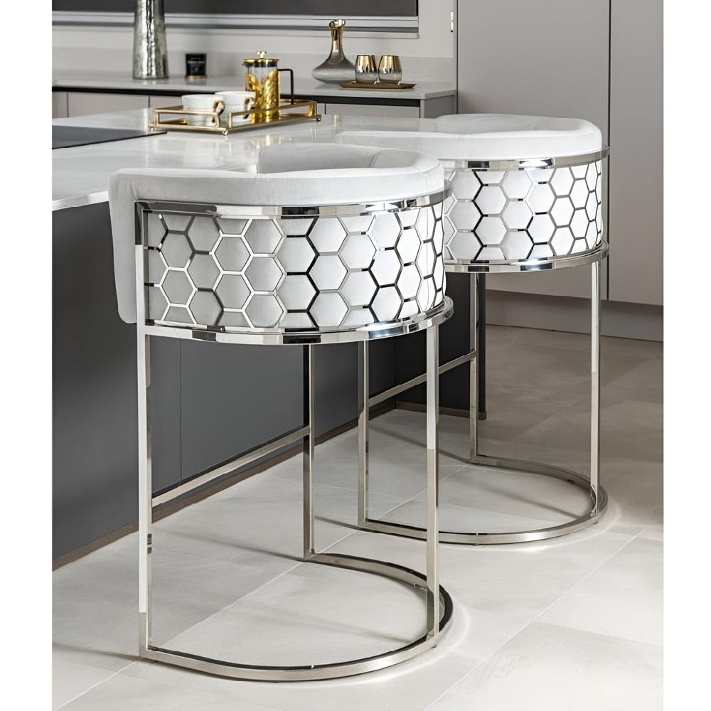 Lixra Set Of 3 Modern Velvet Fabric Bar Stools