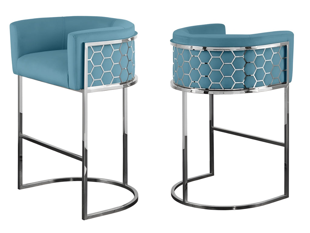 Lixra Set Of 3 Modern Velvet Fabric Bar Stools