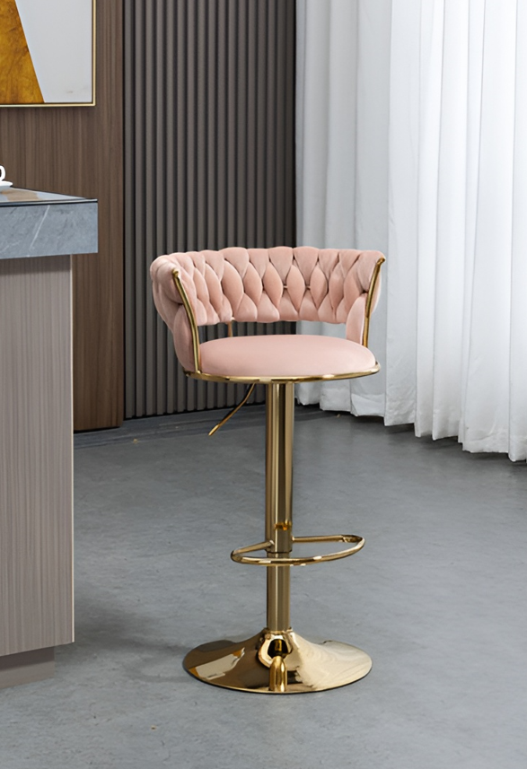 Lixra Set Of 3 Velvet Fabric Metal Base Bar Stools