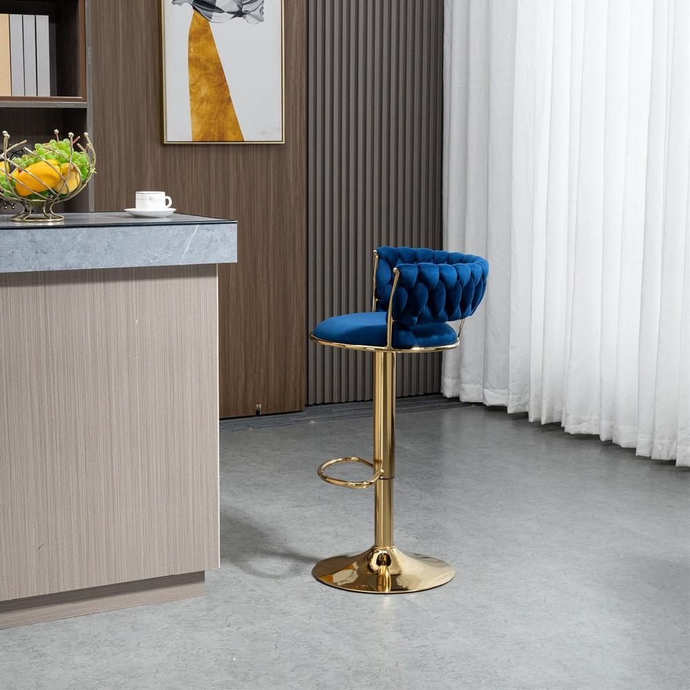 Lixra Set Of 3 Velvet Fabric Metal Base Bar Stools