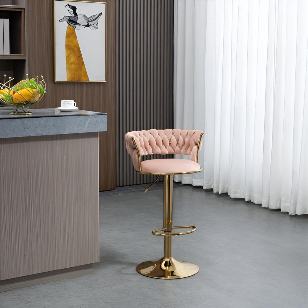 lixra Set Of 3 Velvet Fabric Metal Base Bar Stools