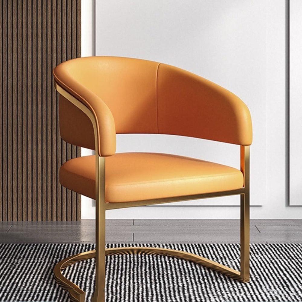 Lixra Set Of 6 Golden Finish Leather Dining Chairs