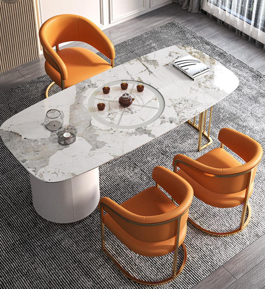 Lixra Set Of 6 Golden Finish Leather Dining Chairs