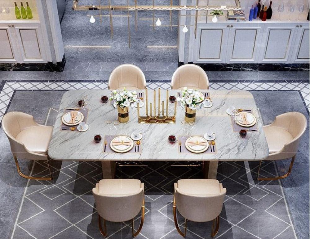 Lixra Shine Finish Marble-Top Dining Table Set