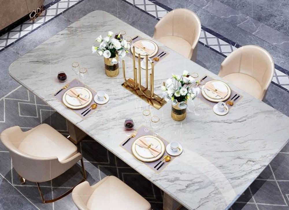 Lixra Shine Finish Marble-Top Dining Table Set