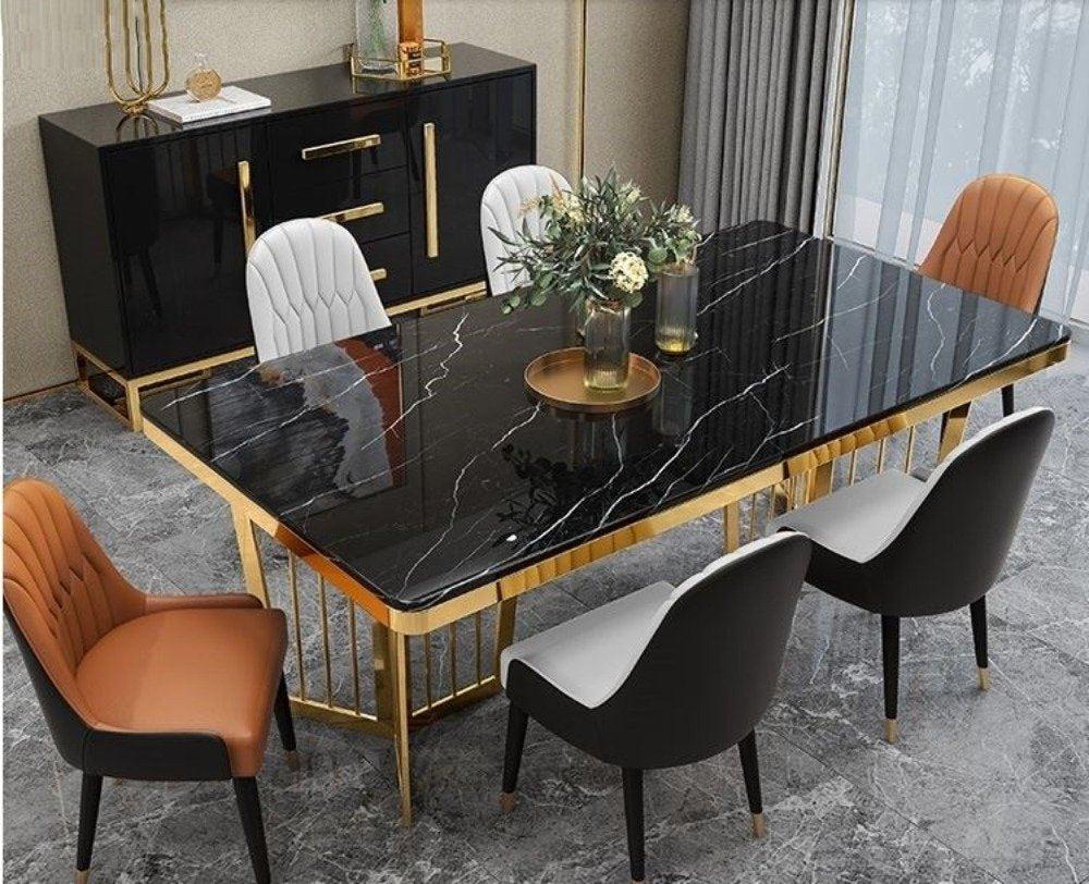 Lixra Shiny Marble Rectangular Dining Table Set