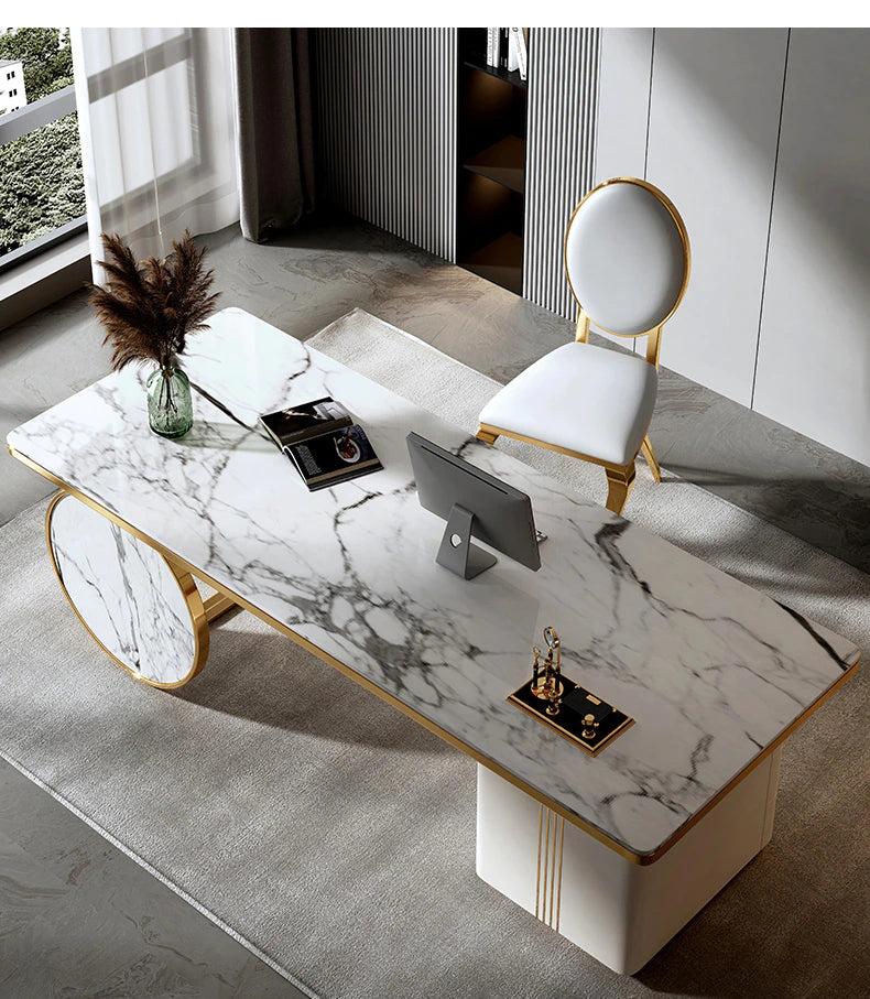 Lixra Sleek Marble Top White Computer Desk