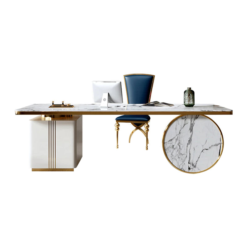 Lixra Sleek Marble Top White Computer Desk