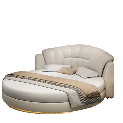 Lixra Smooth Leather Modern Italian LED Round-Bed