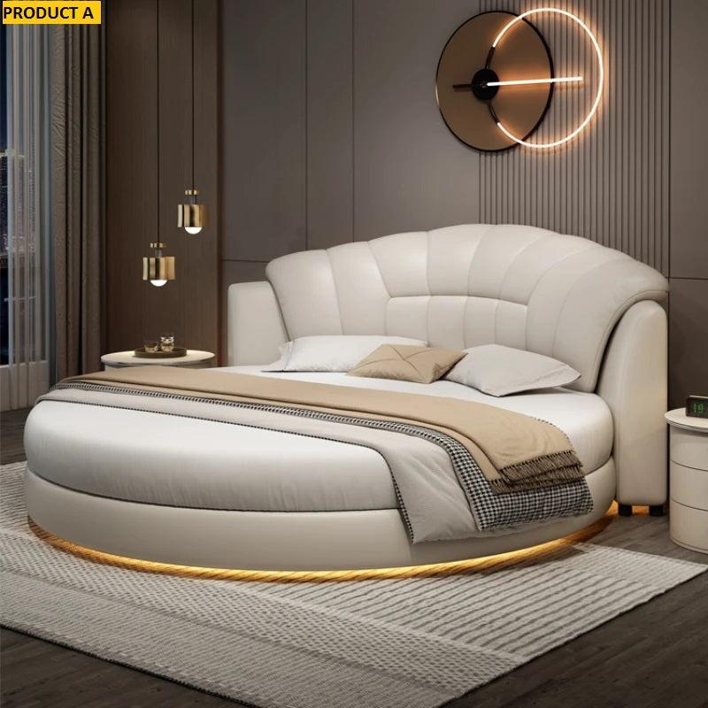 Lixra Smooth Leather Modern Italian LED Round-Bed
