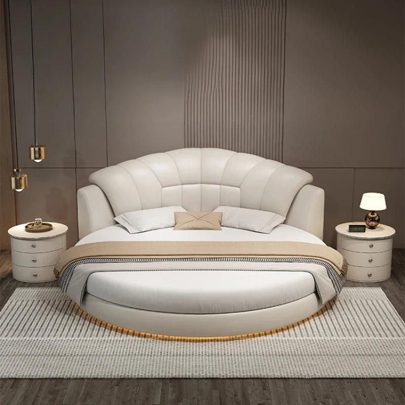 lixra Smooth Leather Modern Italian LED Round-Bed